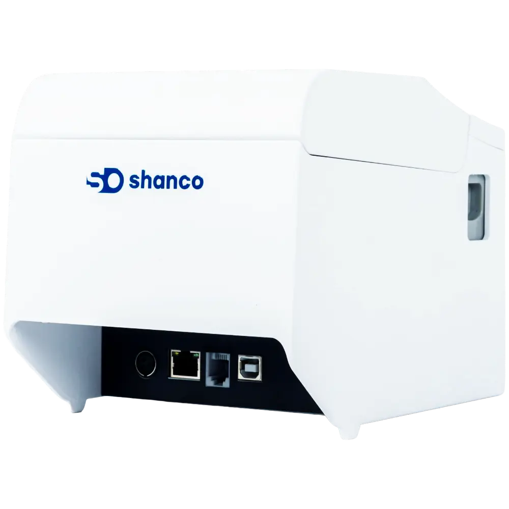Shanco B80UN-Supreme Thermal Printer Back View – USB, LAN, and WIFI Ports for Versatile Connectivity