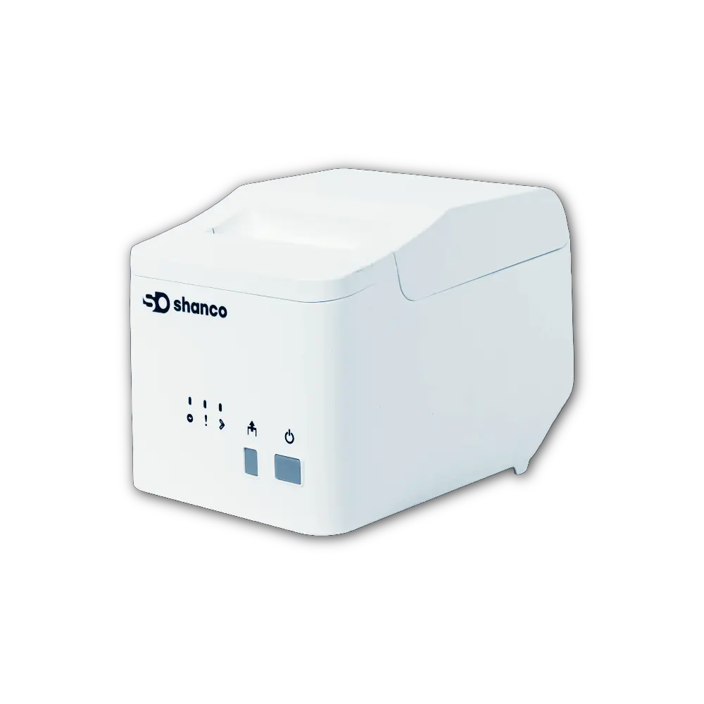 Shanco B80UN-Supreme Thermal Printer Front View – Feeder and Power Buttons for Easy Operation