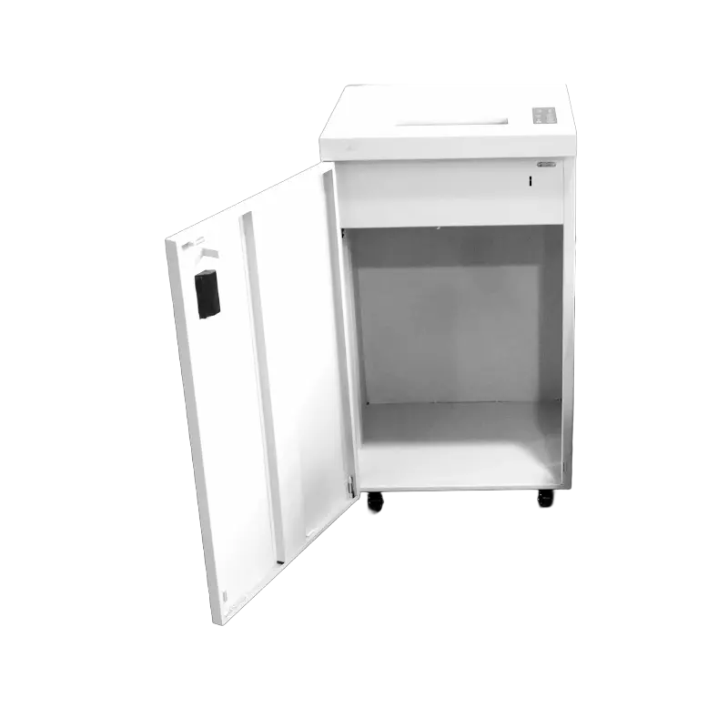 High-Capacity Paper Shredder with Metal Body – Shanco S18P4 Shanco S18P4 Paper Shredder – Open Door View with 117L Bin